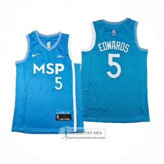 Camiseta Minnesota Timberwolves Anthony Edwards NO 5 Ciudad 2024 Azul