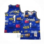 Camiseta Orlando Magic Penny Hardaway NO 1 Slap Sticker Mitchell & Ness 1994-95 Azul