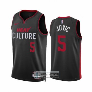 Camiseta Miami Heat Nikola Jovic NO 5 Ciudad 2023-24 Negro