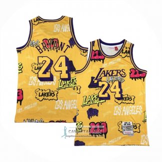 Camiseta Los Angeles Lakers Kobe Bryant NO 24 Slap Sticker Mitchell & Ness 1996-97 Amarillo