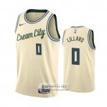 Camiseta Milwaukee Bucks Damian Lillard NO 0 Ciudad 2019-20 Crema