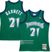 Camiseta Minnesota Timberwolves Kevin Garnett NO 21 Hardwood Classics Throwback 1997-98 Verde