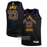 Camiseta Nino Los Angeles Lakers Lebron James NO 23 Ciudad 2023-24 Negro