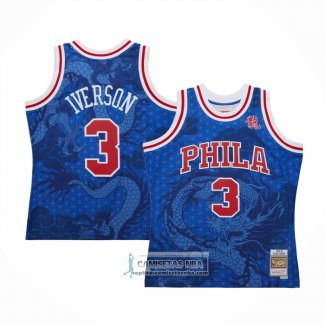 Camiseta Philadelphia 76ers Allen Iverson NO 3 Asian Heritage Throwback 1996-97 Azul