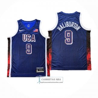 Camiseta USA 2024 Tyrese Haliburton NO 9 Juegos Olimpicos Azul