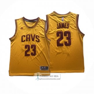 Camiseta Cleveland Cavaliers LeBron James NO 23 Retro Amarillo