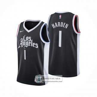 Camiseta Los Angeles Clippers James Harden NO 1 Ciudad 2020-21 Negro