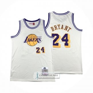 Camiseta Los Angeles Lakers Kobe Bryant NO 24 Mitchell & Ness Chainstitch Crema