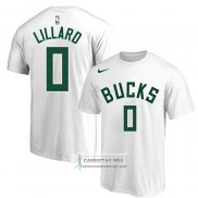 Camiseta Manga Corta Milwaukee Bucks Damian Lillard Blanco