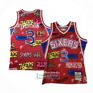 Camiseta Philadelphia 76ers Allen Iverson NO 3 Slap Sticker Mitchell & Ness 1996-97 Rojo