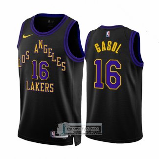 Camiseta Los Angeles Lakers Pau Gasol NO 16 Ciudad 2023-24 Negro