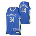 Camiseta Nino Milwaukee Bucks Giannis Antetokounmpo NO 34 Ciudad 2022-23 Azul