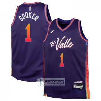 Camiseta Nino Phoenix Suns Devin Booker NO 1 Ciudad 2023-24 Violeta