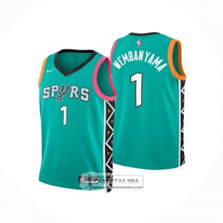 Camiseta Nino San Antonio Spurs Victor Wembanyama NO 1 Ciudad 2022-23 Verde