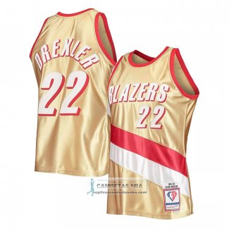 Camiseta Portland Trail Blazers Clyde Drexler NO 22 Mitchell & Ness 1991-92 Oro