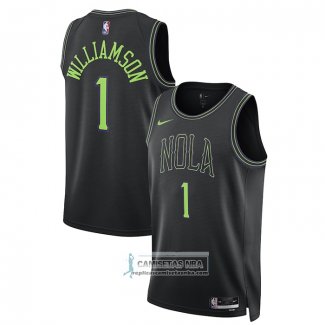 Camiseta New Orleans Pelicans Zion Williamson NO 1 Ciudad 2023-24 Negro