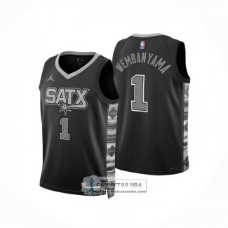 Camiseta Nino San Antonio Spurs Victor Wembanyama NO 1 Statement 2022-23 Negro