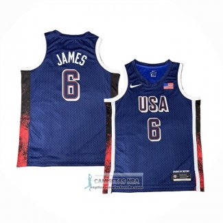 Camiseta USA 2024 LeBron James NO 6 Azul