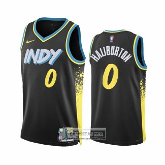 Camiseta Indiana Pacers Tyrese Haliburton NO 0 Ciudad 2023-24 Negro