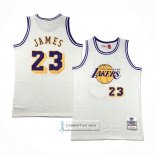 Camiseta Los Angeles Lakers Lebron James NO 23 Mitchell & Ness Chainstitch Crema