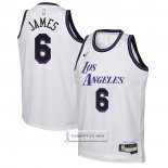 Camiseta Nino Los Angeles Lakers LeBron James NO 6 Ciudad 2022-23 Blanco
