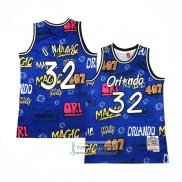 Camiseta Orlando Magic Shaquille O'Neal NO 32 Slap Sticker Mitchell & Ness 1994-95 Azul