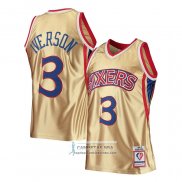 Camiseta Philadelphia 76ers Allen Iverson NO 3 Mitchell & Ness 1996-97 Oro