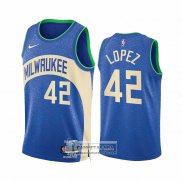 Camiseta Milwaukee Bucks Robin Lopez NO 42 Ciudad 2023-24 Azul