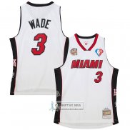 Camiseta Miami Heat Dwyane Wade NO 3 Mitchell & Ness 2003-19 Blanco