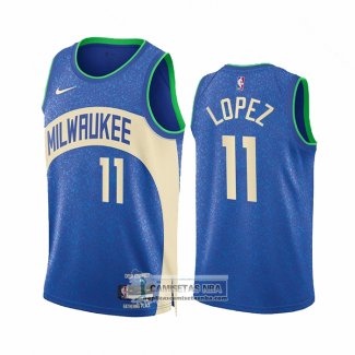 Camiseta Milwaukee Bucks Brook Lopez NO 11 Ciudad 2023-24 Azul