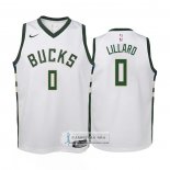 Camiseta Nino Milwaukee Bucks Damian Lillard NO 0 Association 2022-23 Blanco