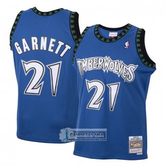 Camiseta Nino Minnesota Timberwolves Kevin Garnett NO 21 Hardwood Classics Throwback 2003-04 Azul