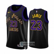 Camiseta Los Angeles Lakers Lebron James NO 23 Ciudad 2023-24 Negro