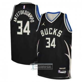 Camiseta Nino Milwaukee Bucks Giannis Antetokounmpo NO 34 Statement 2022-23 Negro