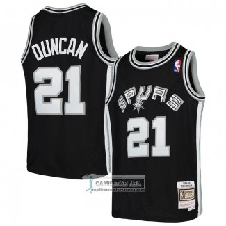 Camiseta Nino San Antonio Spurs Tim Duncan NO 21 Mitchell & Ness 1998-99 Negro