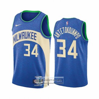 Camiseta Milwaukee Bucks Giannis Antetokounmpo NO 34 Ciudad 2023-24 Azul