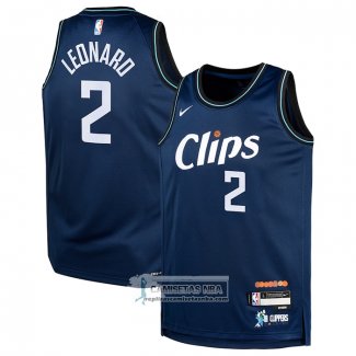 Camiseta Nino Los Angeles Clippers Kawhi Leonard NO 2 Ciudad 2023-24 Azul