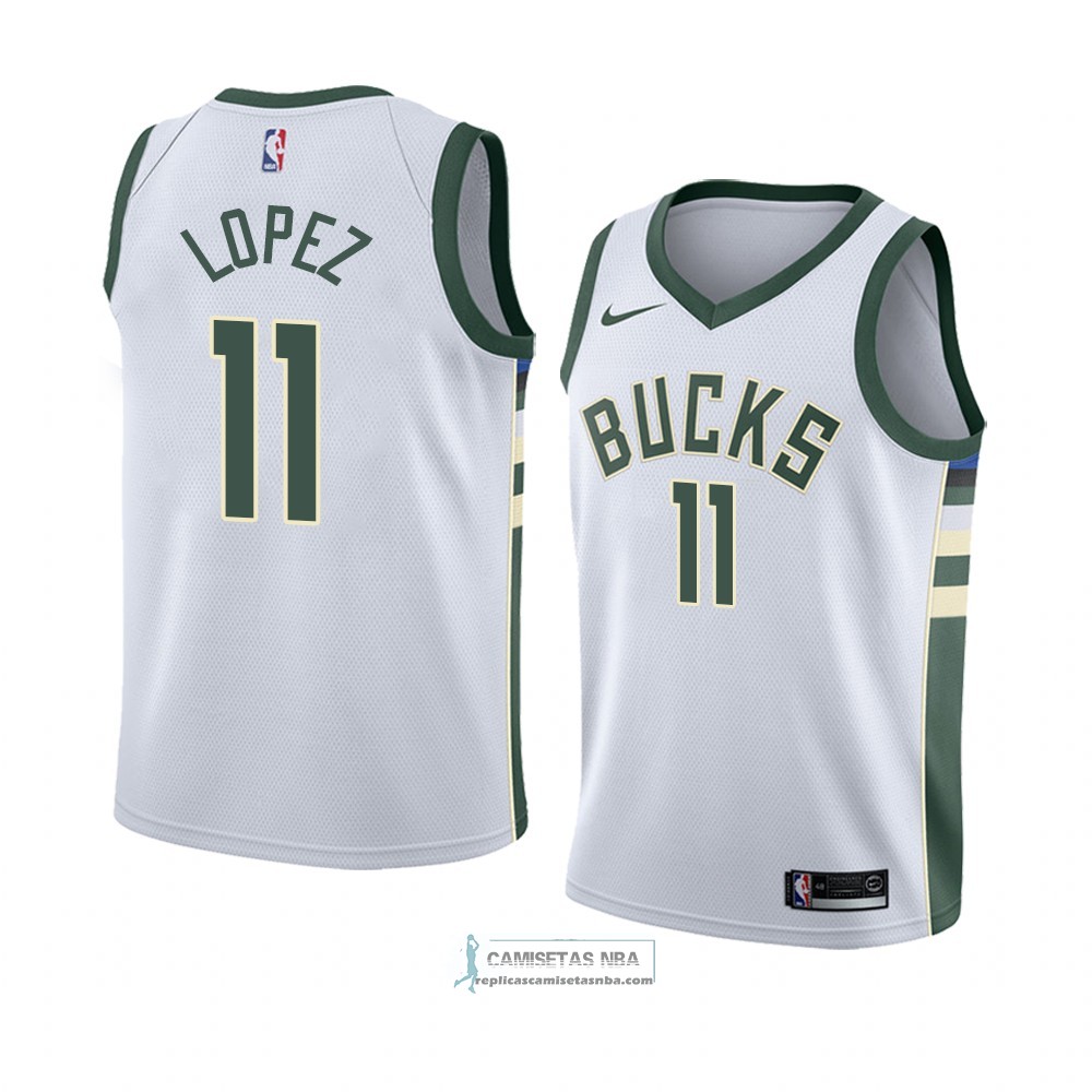 Camisetas NBA Milwaukee Bucks Brook Lopez Association 2018 Blanco ...