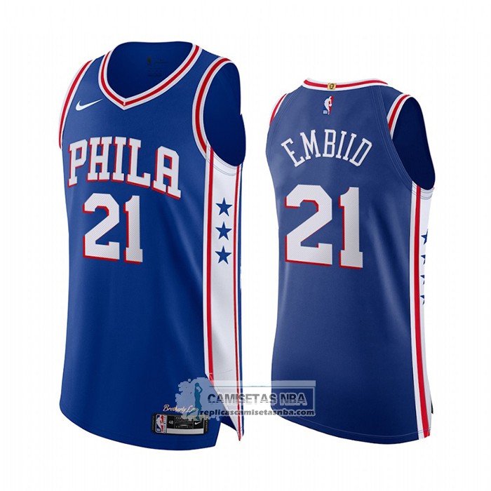 Camisetas NBA Philadelphia 76ers Joel Embiid NO 21 Icon Autentico Azul ...