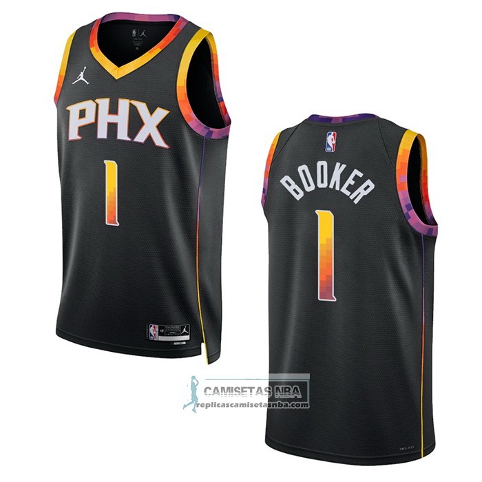 Camisetas NBA Phoenix Suns Devin Booker NO 1 Statement 2022-23 Negro ...